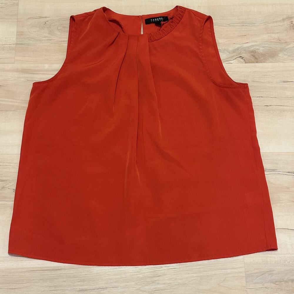 Sandro Large Blouse Sleeveless A-line‎ Braid Detail Tomato Red